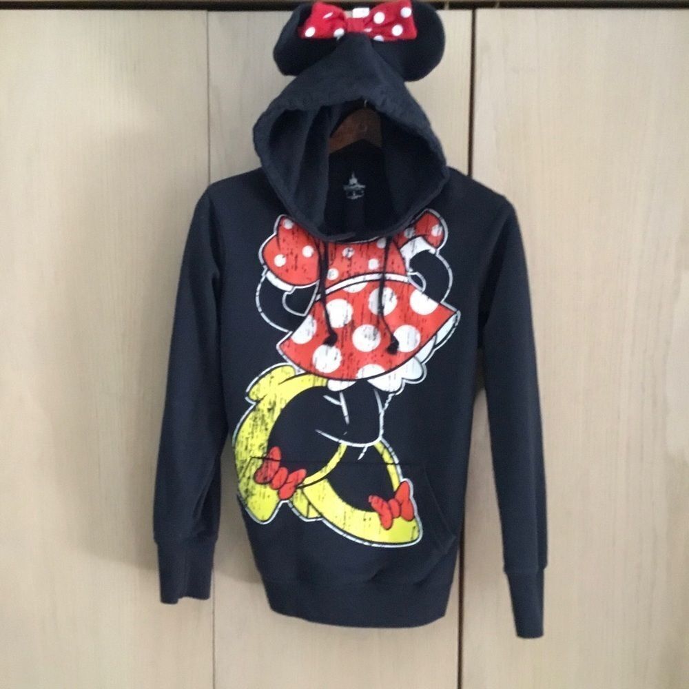 Disney Parks Women's M Minnie Mouse Black Hoodie Ear and Bow on Hood